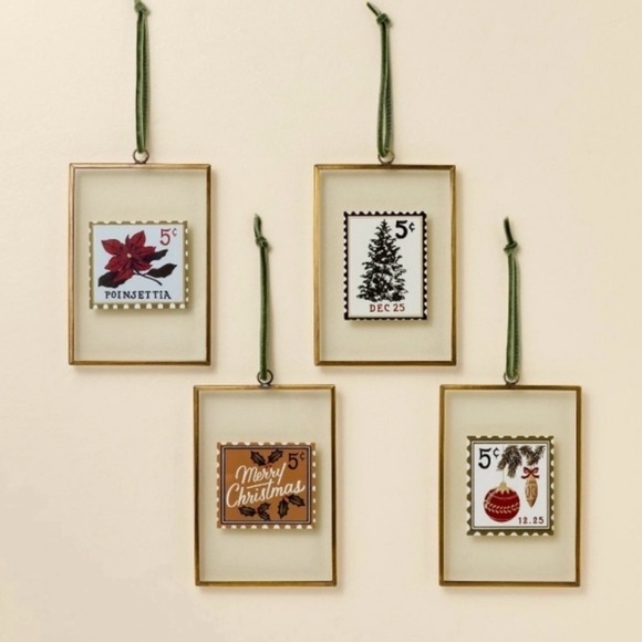 Hearth & Hand with Magnolia Framed Vintage Stamp Art Christmas Ornaments NWT - Picture 6 of 8